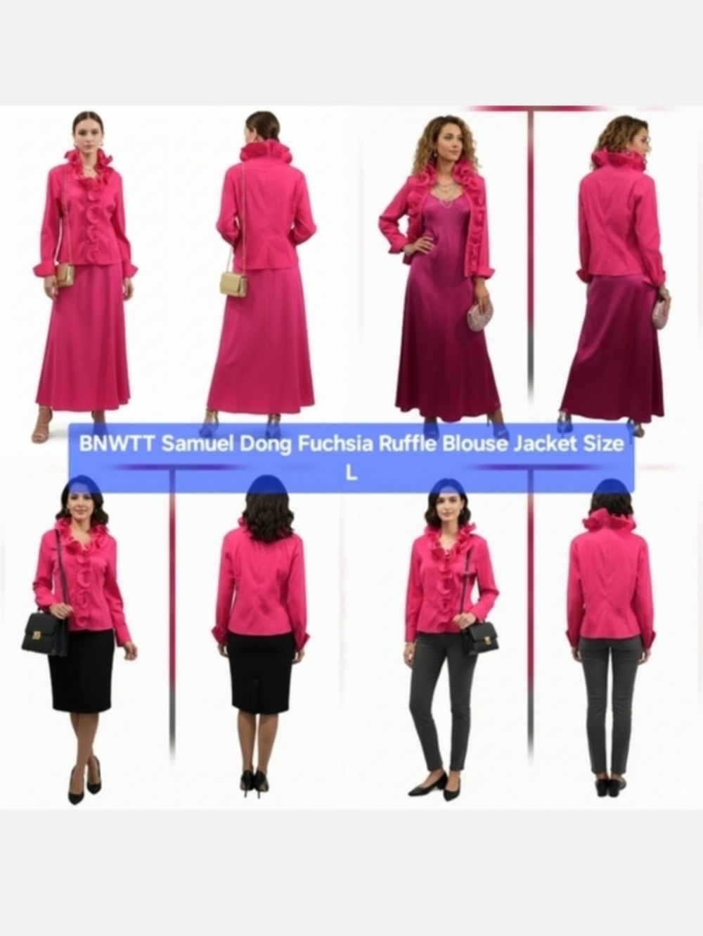 BNWTT Samuel Dong Fuchsia Ruffle Blouse Jacket Size L
